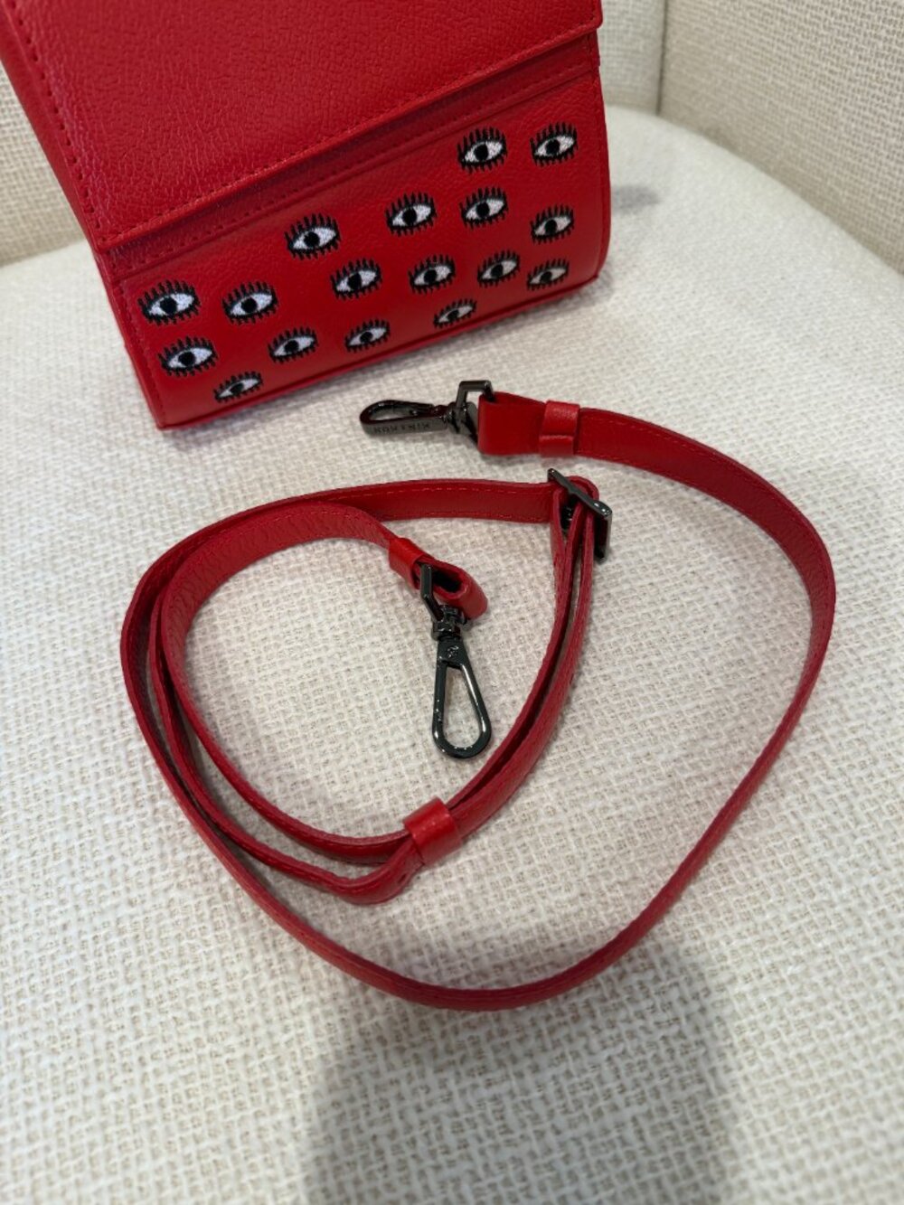 Min & Mon Anastasio Mini Crossbody Leather Handbag Red All Over Eyes Embroidery - Picture 5 of 6
